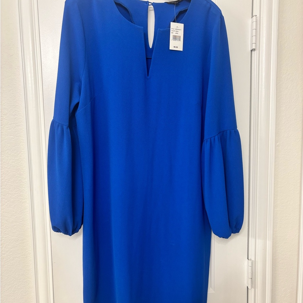 Felicity and Coco royal blue shift dress, long puffed sleeves